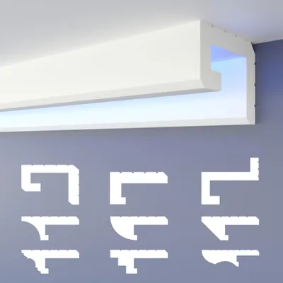 Produktbild von HEXIMO LED-Schattenfugenprofil Stuckleisten, indirekte Beleuchtung XPS-Styropor-Trockenbau-Deckenleisten für Wand-Deckenverkleidung (1,7 Meter HLED 2)