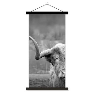 Produktbild von MuchoWow® Textilposter Schottischer Highlander - Kuhkopf - Landschaft - Natur - Kuh 60x120 cm mit schwarzem Rahmen - Magnete