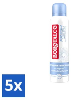 Image de 5 sprays déodorants Borotalco Fresh Non-Stop - 150 ml - Pack avantage - 5 pièces