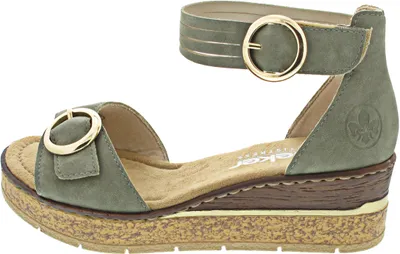 Produktbild von Rieker Damen Sandalette mit Fesselriemen und Keilabsatz 63780, Größe:40 EU, Farbe:Grün