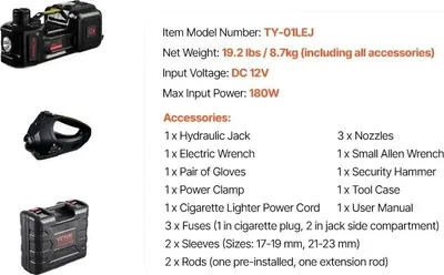 Obrázek produktu pro Elektrický zvedák na auta, nosnost 5 tun, integrovaná rázová utahovačka, černá barva