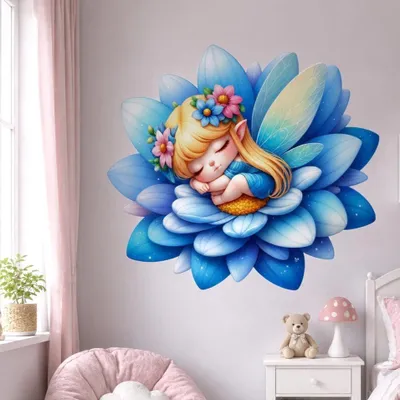 schlafende blaue Blumenfee – Decords Wandtattoo, Produktansicht 1