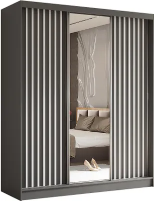 Produktbild von BEAUTYSOFA Schrank mit Lamellen HELIX 180cm - Kleiderschrank im modernes Stil Garderobe mit Schwebetüren & Spiegel (Graphit + Weiß)