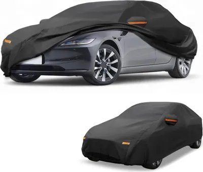 Produktbild von Autoabdeckung Wasserdicht Alle Wetter Sonne Regen Schutz Vollst?ndige Au?enabdeckung fš¹r Tesla Model 3 2017-2024 Aluminiumfolie Schwarz mit Reflektierenden Streifen