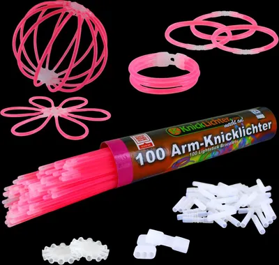 Produktbild von 100 pinke Arm-Knicklichter incl. 100 TopFlex, zwei 3fach und 2 Ballverbinder – e Qualität aus DE
