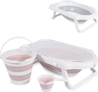 Produktbild von Cangaroo Badewannen-Set Hawaii 4-teilig faltbar Wasserablauf Ablagefächer Netz rosa