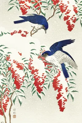 Zdjęcie produktu dla Plakat 20x30cm Flycatchers, Koson Japoński Vintage do Salonu