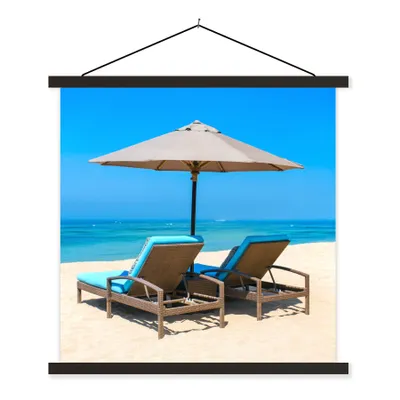 Produktbild von MuchoWow® Textilposter Strandkorb - Sonnenschirm - Sommer - Meer 40x40 cm mit schwarzem Rahmen - Fotos