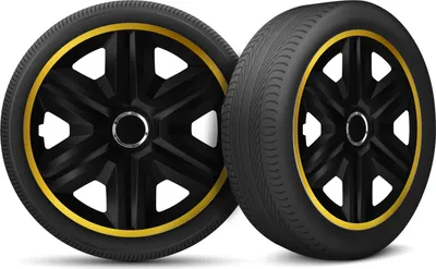 Produktbild von Auto Radkappen Radzierblenden 4er Set passend für alle Stahlfelgen - einstellbarer Sicherungsring - 15 Zoll - Schwarz Gold