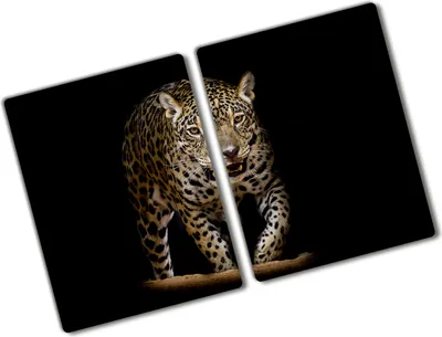 Produktbild von Tulup Glas Herdabdeckplatte - 2x40x52 cm - Glaskeramikkochfeld-Abdeckung Spritzschutz Glasabdeckplatte Kochplattenabdeckung und Schneidebrett - Zweiteilig - Tiere - Jaguar - Schwarz