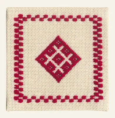 Produktbild von Olympus Kogin Stickpackung "Starter Set für Anfänger, rot", Zählmuster, 10x10cm, Original aus Japan
