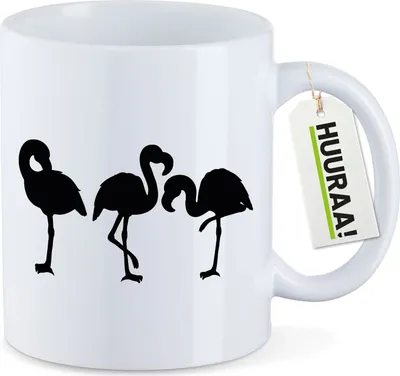 Produktbild von Huuraa Kaffeetasse Flamingos Silhouette 330ml Weiß Keramik Kaffeebecher Geschenkidee