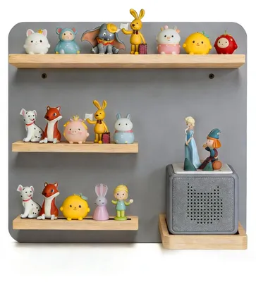 Zdjęcie produktu dla Półka Relaxdays Toniebox, magnetyczna, na odtwarzacz audiobooków i 27 figurek Tonies, wys. x szer. x gł.: 29 x 39 x 15 cm, półka ścienna na figurki Tonies, szara