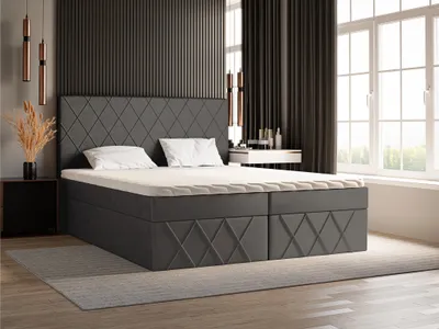 Produktbild von Boxspringbett 200x200 Pesto - Doppelbett mit Bettkasten - Bonell-Matratze & Topper - Samtstoff (Dunkelgrau - Amor Velvet 4321)