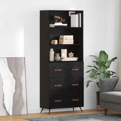 Produktbild von vidaXL Highboard Schwarz Eichen-Optik 69,5 x 34 x 180 cm Holzwerkstoff