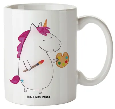 Produktbild von Mr. & Mrs. Panda steingut tasse Einhorn Künstler - Weiß - Geschenk, Teebecher, jumbotasse, Keramiktasse, Pott, Malen, Unicorn, Einhörner, Farbe, Welt, Deko, weisse