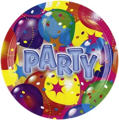 Produktbild von 8 Partyteller aus Pappe, Balloon Party Design, 22,9 cm Durchmesser, beschichtet
