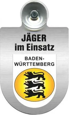Produktbild von Einsatzschild mit Saugnapf - Jäger im Einsatz - 393821 incl. Regionenwappen Color - Region Baden-Württemberg
