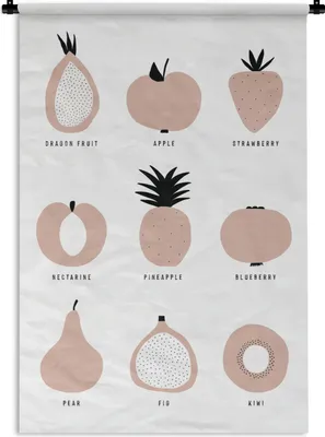 Produktbild von MuchoWow® Wandteppich Wandbehang Obst - Pastell - Design 120x180 cm Tapisserie Dekoration Wandtuch - Schlafzimmer - Dekorationen für das Haus