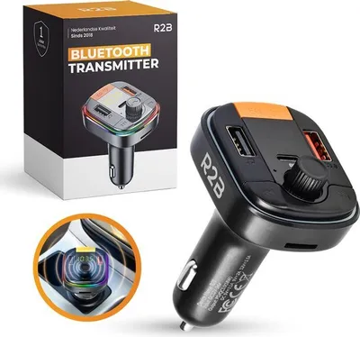 Produktbild von R2B Auto Bluetooth FM Transmitter, Schwarze Umgebende Leuchte Drahtloser Radio Kfz-Empfänger Adapter mit Freisprecheinrichtung, Dual USB Ladegerät