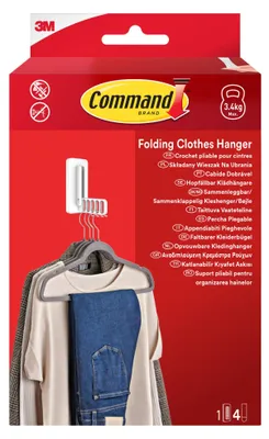 Produktbild von Command Klappbarer Kleiderbügel-Wandhaken, weiß, 3,4 kg, mit 4 Strips