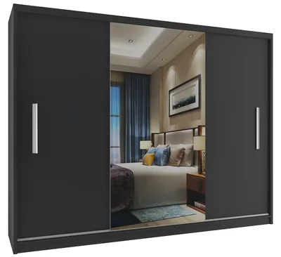 Image de BELINI Verona ME, armoire coulissante de 232 cm, noir/blanc mat - Armoire avec miroir et penderie, idéale pour la chambre