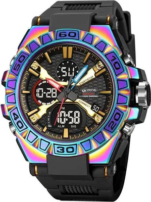 Zdjęcie produktu dla Zegarek STRYVE SY-38682 - Sportowy, Czarny i Wielokolorowy z Funkcją LED KP38682