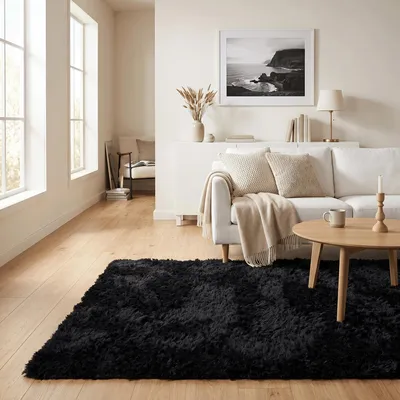 Produktbild von Fluffy Hochflor Shaggy Teppich Schwarz, Größe:160x230 cm