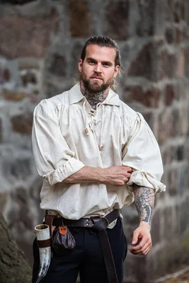 Produktbild von Piraten-Schnürhemd "Artur" mit Kragen Natur XXXL