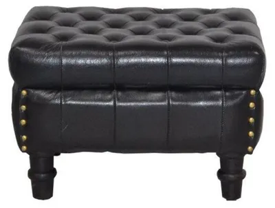 Immagine prodotto di Casa Padrino sgabello in vera pelle nero 50 x 40 x h. 35 cm - Sgabello Chesterfield dal design vintage