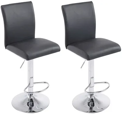 Produktbild von In And OutdoorMatch Luxus Barhocker Sydnee - Schwarz - Chrom - Modernes Design - 2er Set - Rückenlehne - Fußstütze - Für Küche und Bar - Gepolsterte Sitzfläche - Kunstleder