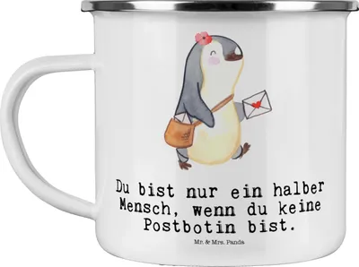 Produktbild von Mr. & Mrs. Panda Teebecher Postbotin Herz - Weiß - Geschenk, Postlerin, Teetasse, Outdoor Tasse, Emaille Becher, Briefzustellerin, Haferl, Pott, Briefträgerin