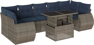 Produktbild von 8-teiliges Gartensofa-Set mit Kissen, grau, Polyrattan