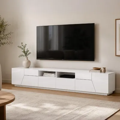 Image de Asdrubale - Meuble TV, 260x43x46h cm Blanc Brillant, 3 Étagères Italy