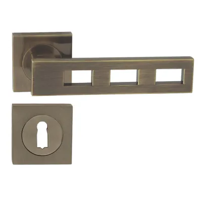 Produktbild von DOMINO Türgriff Drückergarnitur BB-Buntbart Set | Vierkant-Rosette | Türklinke für Zimmertür, Bürotür, Kellertür & Innentür | Türbeschläge aus Aluminium | Bronze Türdrückergarnitur | TRE-QR M3