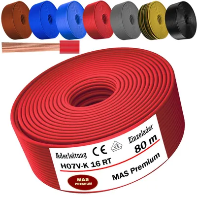 Image de Câble d'alimentation de 80 mètres, type H07 V-K RT, 1x16 mm², rouge, monoconducteur, flexible
