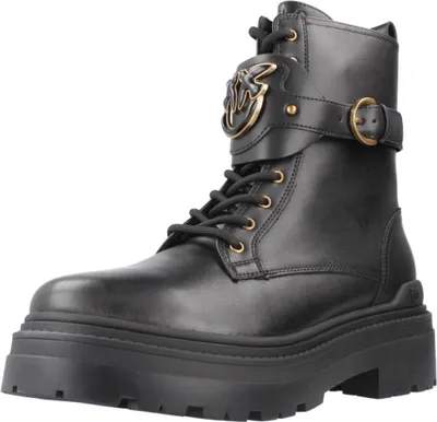 A studio shot of a black leather boot.