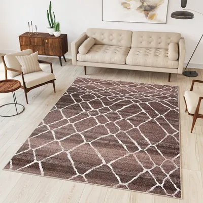 Immagine prodotto di Tappeto soggiorno camera da letto a pelo corto moderno design screziato crema marrone ÖKOTEX 80 x 150 cm