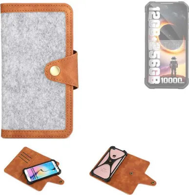 Produktbild von K-S-Trade Handyhülle kompatibel mit iiiF150 B2 Schutzhülle Filz-Hülle Kunst-Leder hellgrau braun (1x)