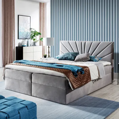 Obrázek produktu pro Skříňová pružinová postel TEO 2 - postel 160x200 cm s matrací Bonell, s boxem na ložní prádlo a topperem.  (šedá)