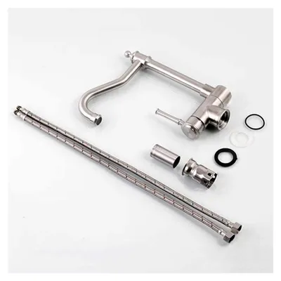 Imagen del producto de Grifos de cocina plegables para lavabos, de acero inoxidable, con agua caliente y fría, grifo giratorio, mezcladores con acabado cepillado