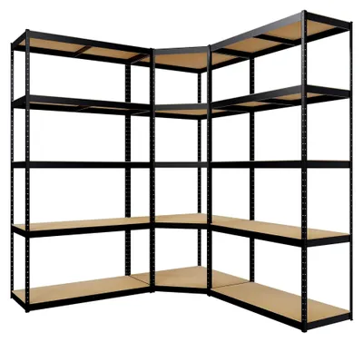 Produktbild von 3-teiliges Regalsystem I 2x Regalsystem I 1x Eckregal I Schwerlastregale I Bis 2.625 KG, Farbe: schwarz