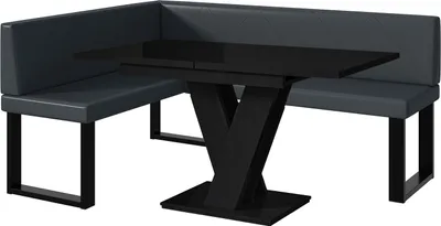 Produktbild von MEBLINI Eckbank für Esszimmer mit ausziehbarem Tisch  - Küchenbank - Essecke - Sitzecke Küche - ERIC - U-Beine 128x168x87cm Links - Dunkelgrau Kunstleder/M Schwarz Hochgl.