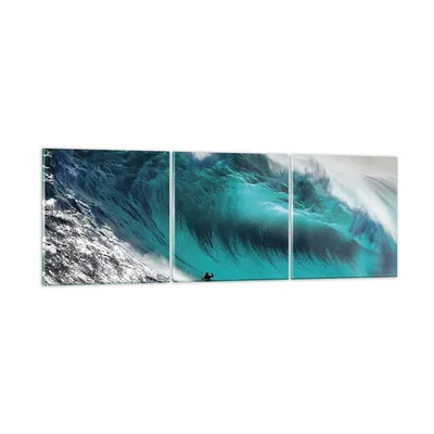 Produktbild von Bilder auf glas - 3 Teile - Surfen Welle Türkis - 90x30cm - Glasbilder - Wandbilder - Bilder - zum Aufhängen bereit - Wanddekoration aus Glas - Glas Bilder - Wandbild auf Glas - GCA90x30-4351