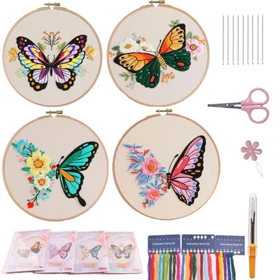 Produktbild von Anfänger Stickset mit 4 Sets von Schmetterlings-Stickkits