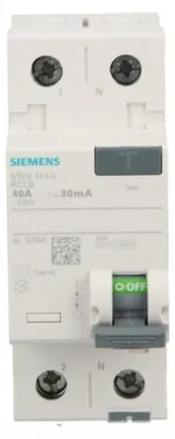 Image de Disjoncteur différentiel, 2 pôles, type AC, In : 40 A, 30 mA, Un AC : 230 V 5SV4314-0 SIEMENS