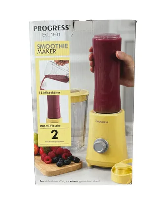 Produktbild von PROGRESS 2 in 1 Standmixer Zubereitung Proteinshakes Smoothies inkl. Trinkflasche Shaker gelb