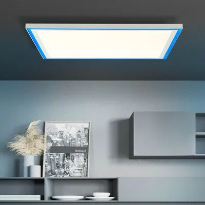 Immagine prodotto di BRILLANTE pannello LED moderno a superficie LANETTE | 40x40cm | Lampada da soffitto dimmerabile con framelight RGB e telecomando | metallo/plastica