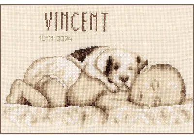 Productafbeelding van Vervaco kruisstikset "Baby en hond", telpatroon, Aida 14, 26x20 cm