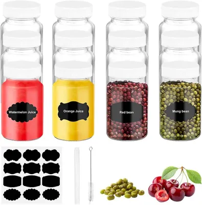 Image de Flacons en verre de 60 ml, réutilisables avec bouchon, pour les shots de bien-être, lot de 12